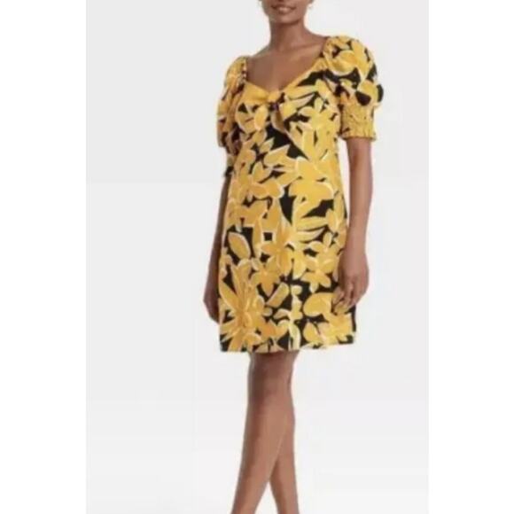 WHO WHAT WEAR Yellow Floral Linen Blend Mini Dress Size XXL NWT - Picture 6 of 7